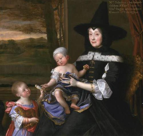 John Michael Wright Portrait of Mrs Salesbury with her Grandchildren Edward and Elizabeth Bagot Oil on canvas